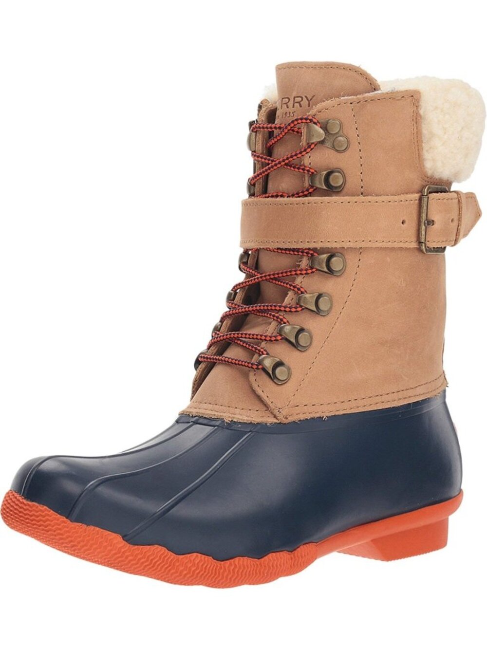 Women's SPERRY Shearwater Tan/Navy Waterproof Rain Snow Winter Boots Size 7